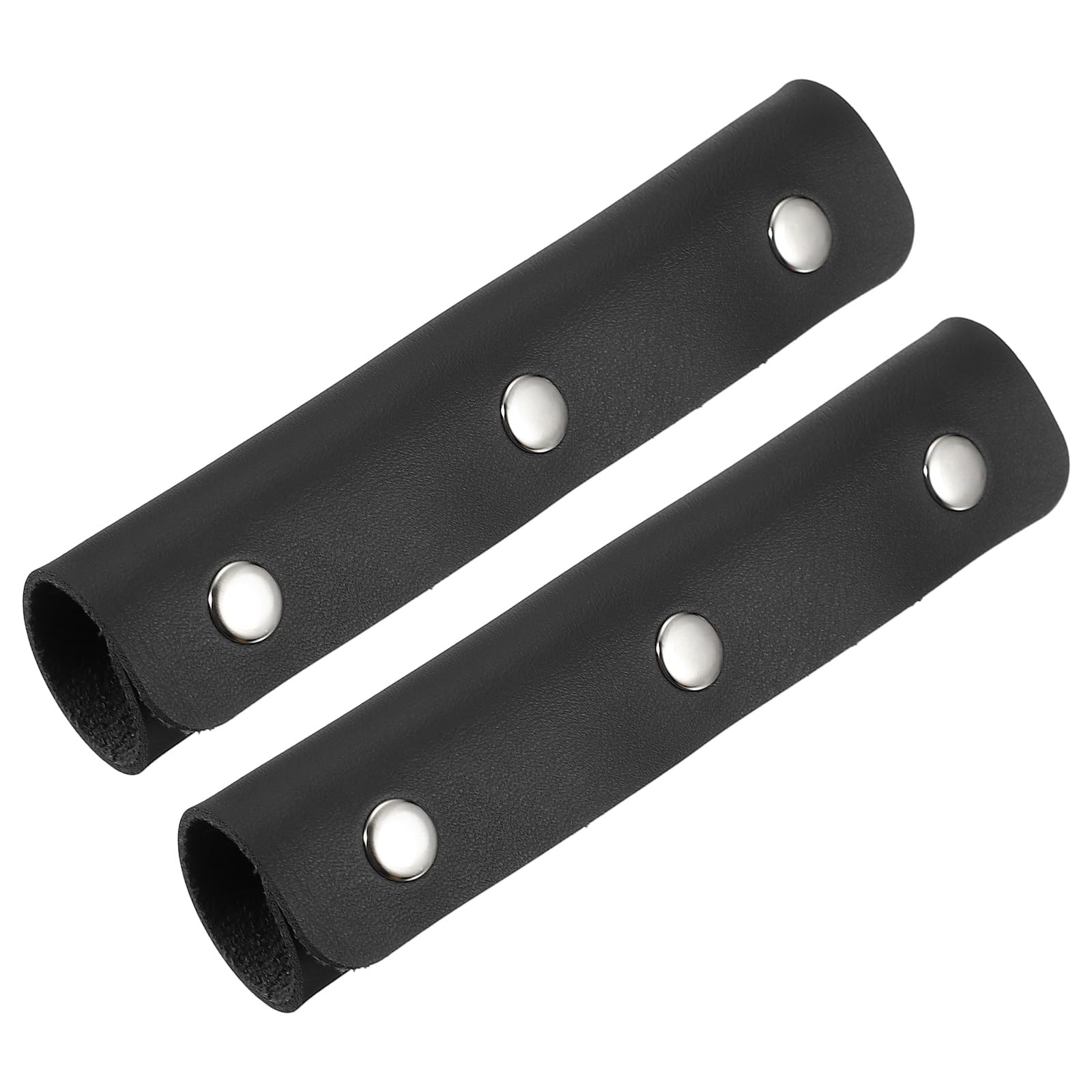 sourcing map 4 Pcs Handbag Handle Cover, Leather Luggage Handle Wraps, Purse Strap Cover Luggage Grip Protector Fine Texture Silver Buckle for Purse Tote Bag Suitcase, Black