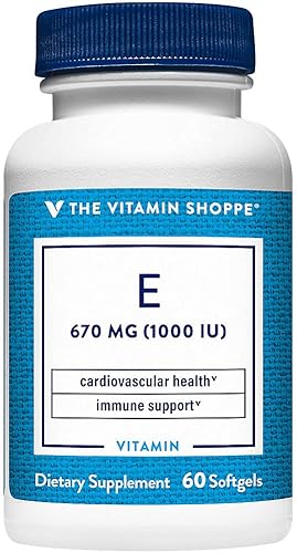 The Vitamin Shoppe Vitamina E 1,000 UI - Fuente natural, apoya el sistema cardiovascular saludable, la salud inmunológica y la salud ocular - Una