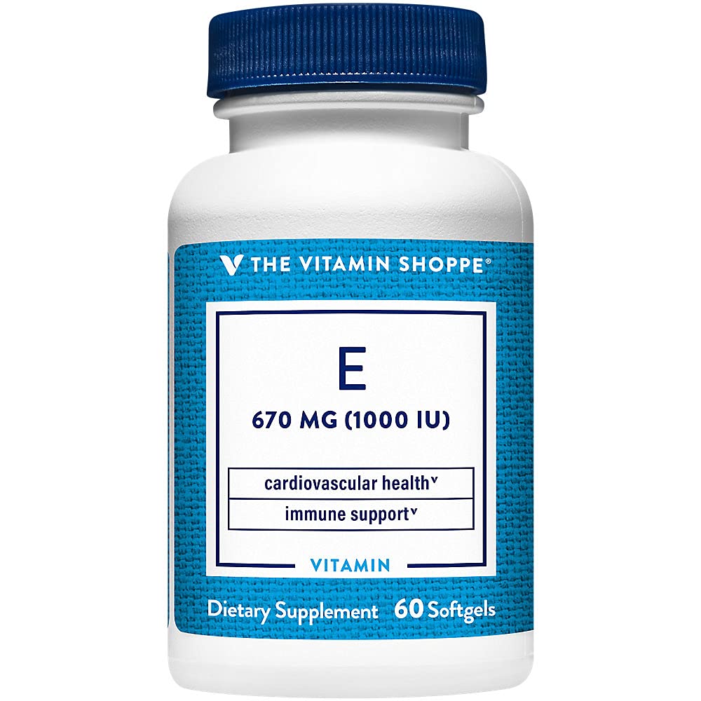 The Vitamin Shoppe Vitamin E 1,000IU - Antioxidant Support for Skin Health & Immune Function, Daily Vitamin (60 Softgels) 60 Count (Pack of 1)