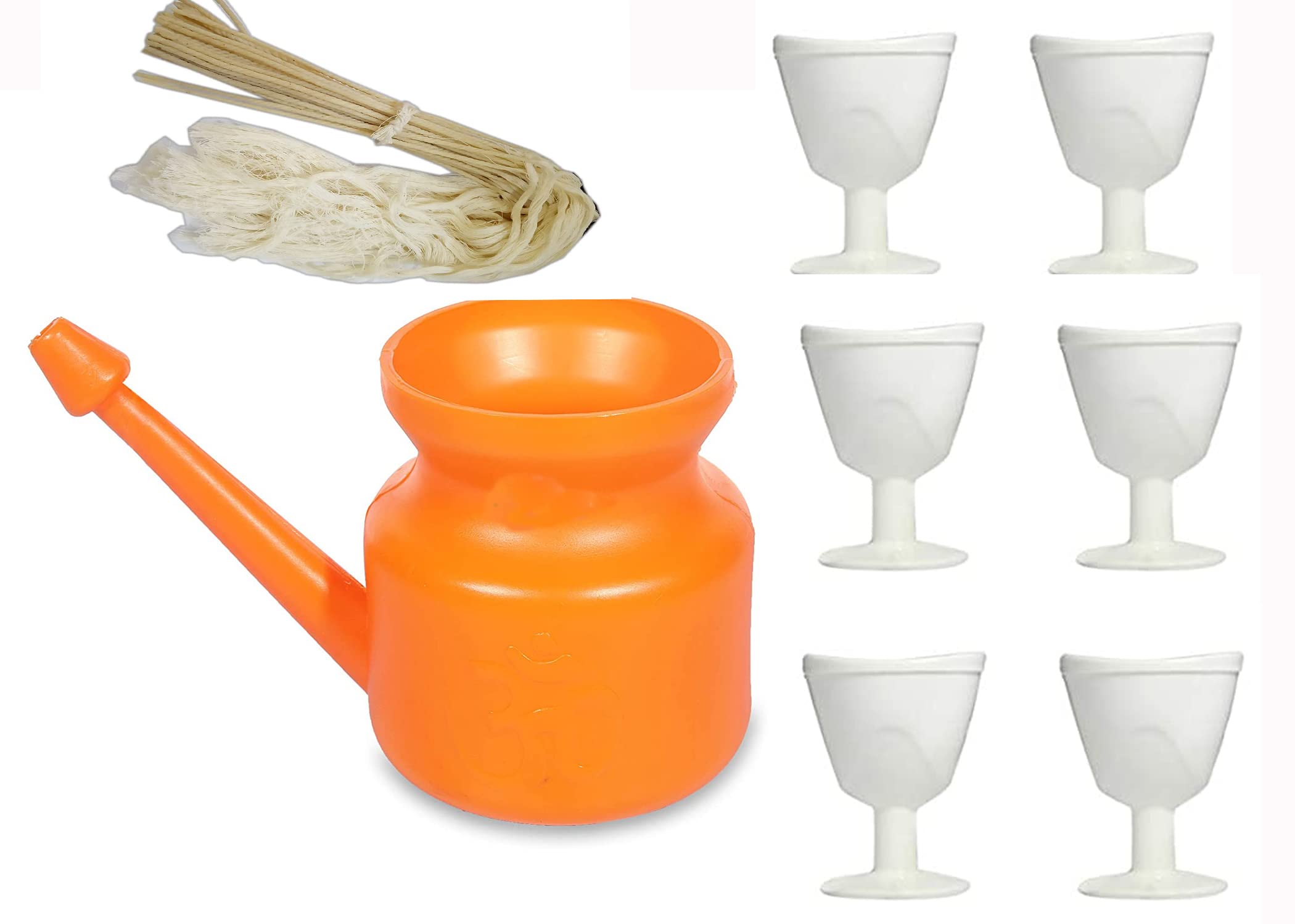 PRIME STORE INDIA India Durable 450 ML Jali Neti with 6 White Eye Wash Cup + 5 Pure Honey Wax Neti Sutra