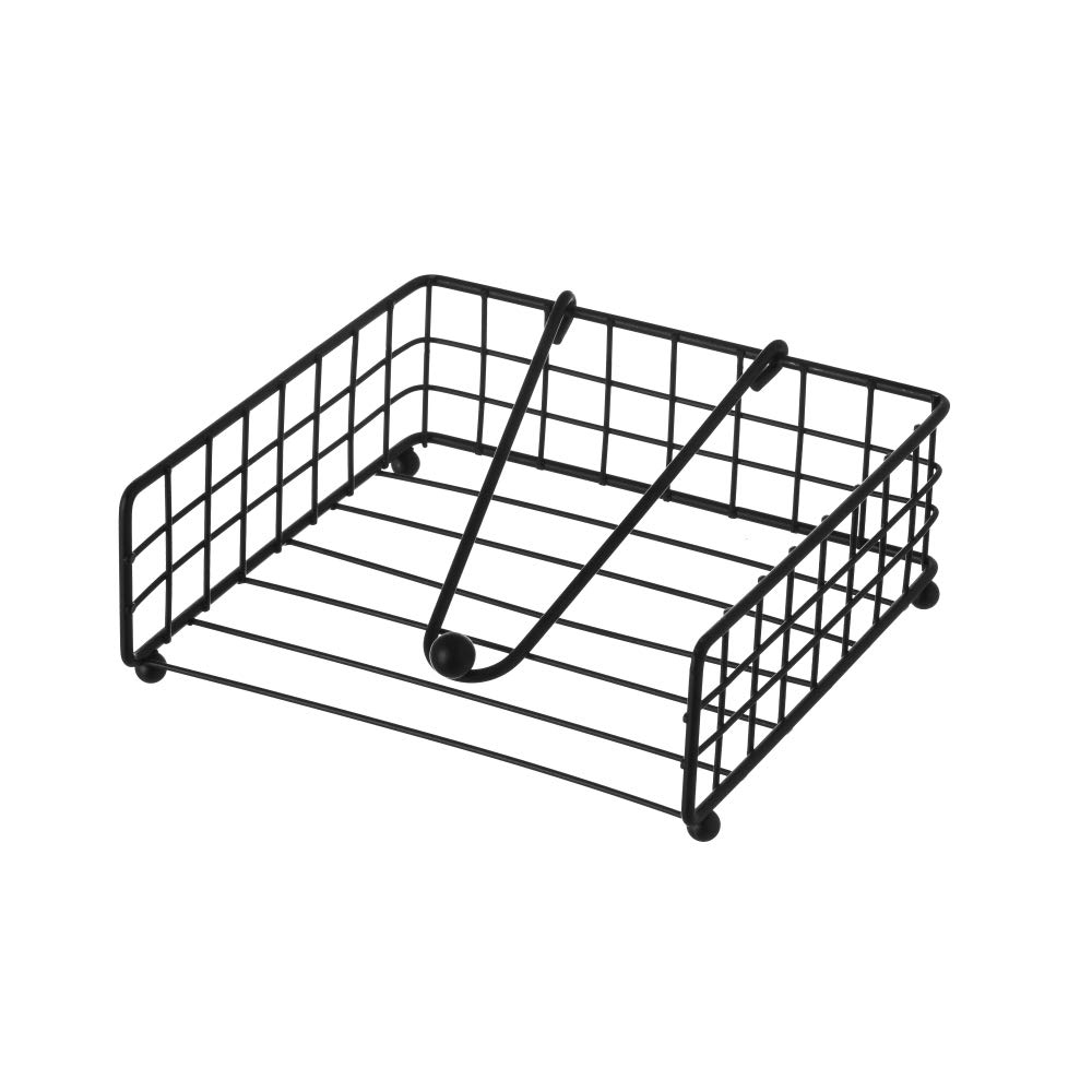 LOLAhome Servilletero de mesa negro | Servilletero cuadrado negro industrial de metal de 19x19x7 cm para comedor y cocina