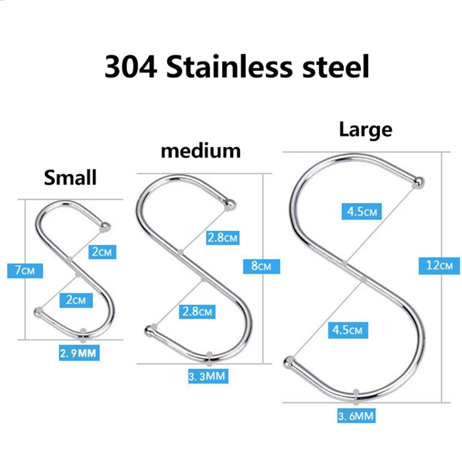 100 ganchos en forma de S acero inoxidable con punta afilada for colgar utensilios carne, ropa y carnicería, cocina repostería para Procesamiento de Carne(M)