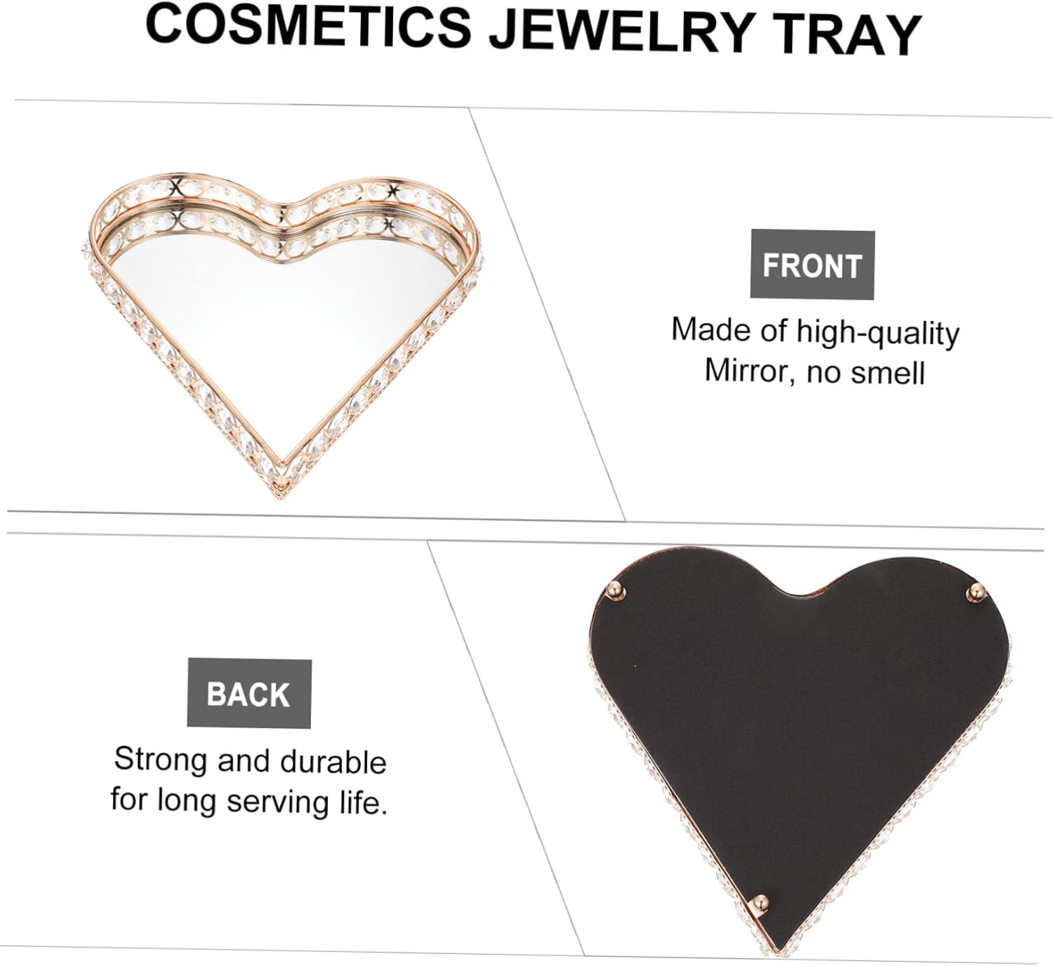 1Pc Heart Shaped Decorative Jewelry Tray Creative Mirror Tray for Home Use Compact Desktop Storage Organizer for Cosmetics Keys and Jewelry Finish