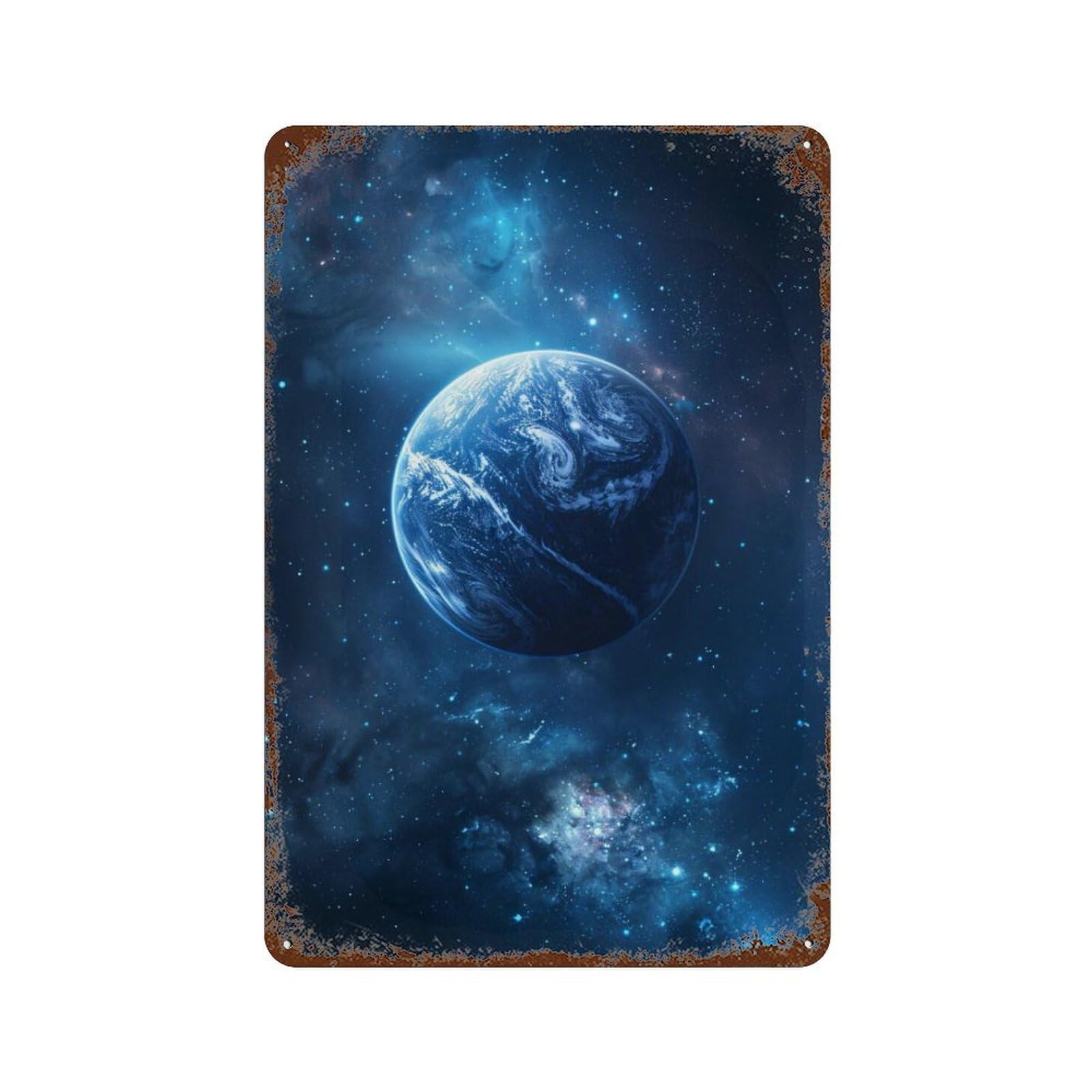 Earth in Space Wallpaper Rust Effect Tin Sign 11.8"x7.9", Industrial Home Decor for Basement, Hobby Room And Garage Decor