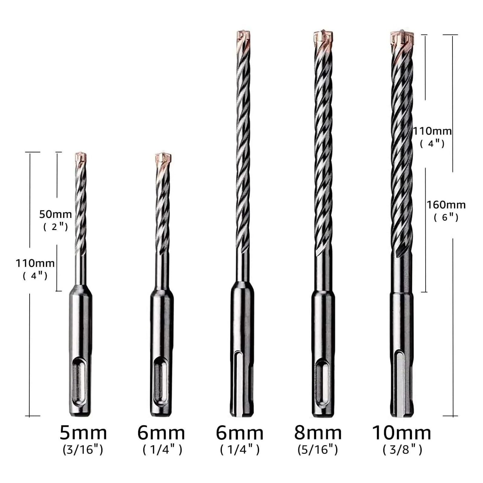 5 szt. 2/4-ostrzowe końcówki węglikowe SDS-Plus zestaw wierteł udarowych do betonu zbrojonego, muru, marmuru, cegły i płytek(4-Cutter 5pcs Set)