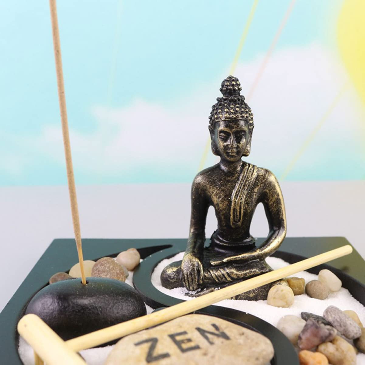 SUPVOX Zen Meditation Garden Miniature Landscape Buddha Statue Tray Desktop Decor Mini Zen Garden Decorative for Office Random