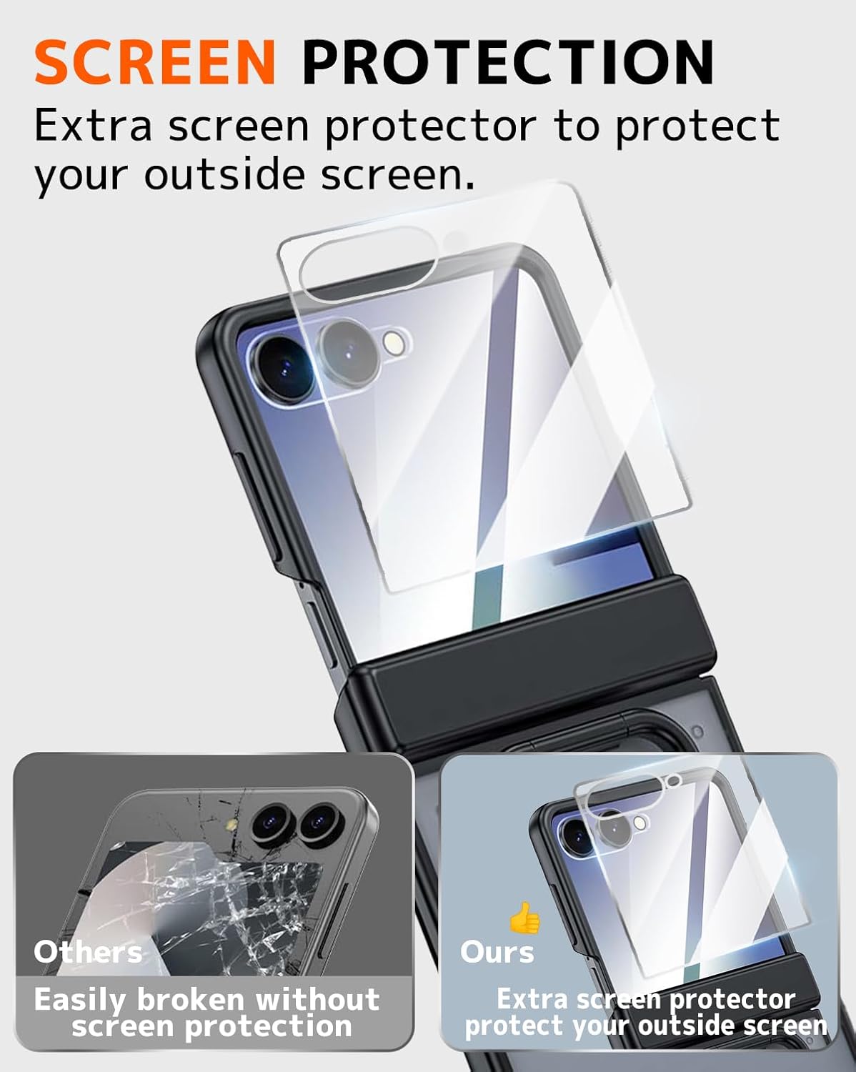 NINKI for Samsung Galaxy Z Flip 7 Translucent Case,[Ring][Built-in Screen Protector][Hinge Protective] Shockproof Heavy Duty Rugged Translucent Matte Phone Case for Samsung Galaxy Z Flip 7 Black