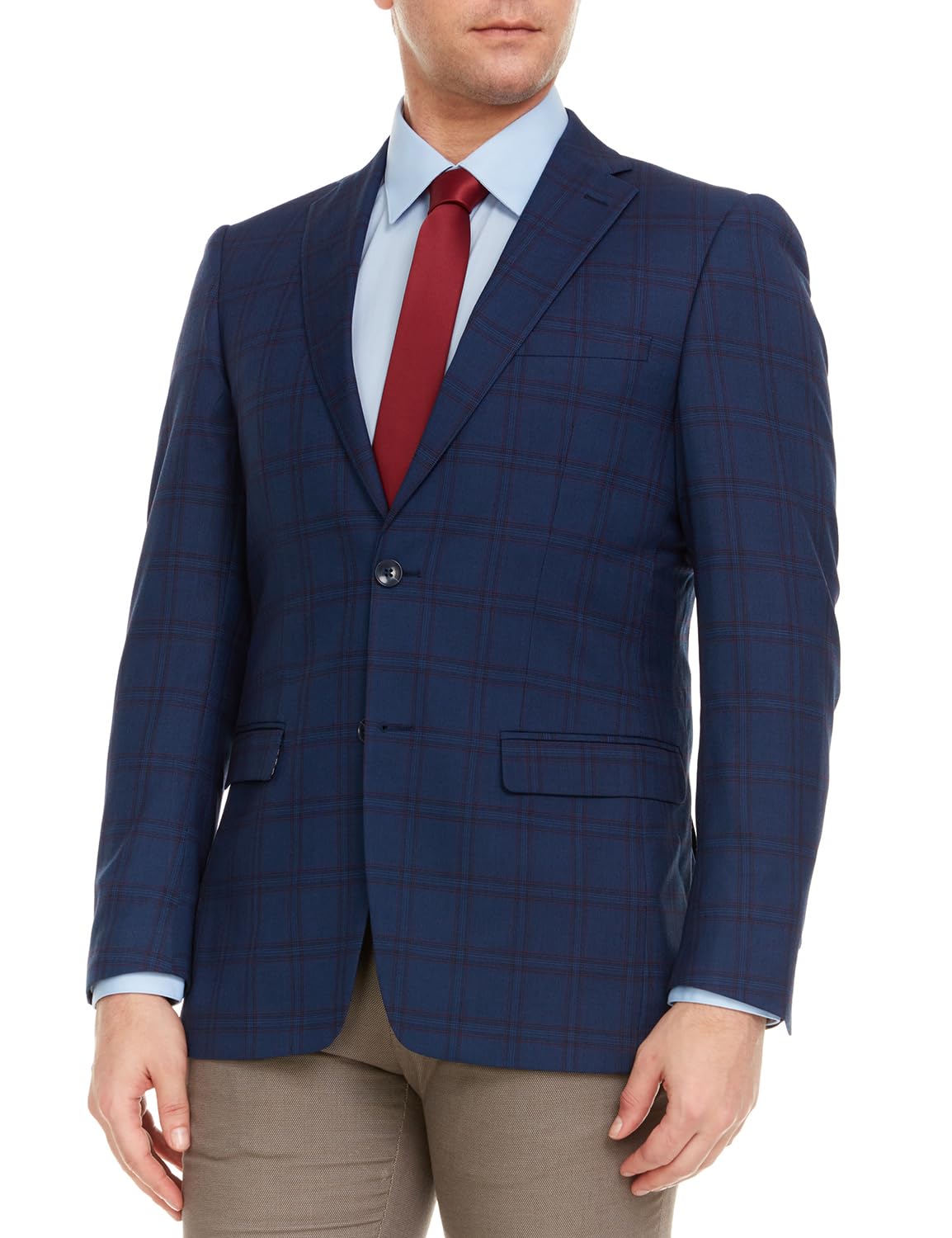 Adam Baker Mens Ultra Slim fit Notch Lapel Plaid Sport Coat/Blazer- Colors