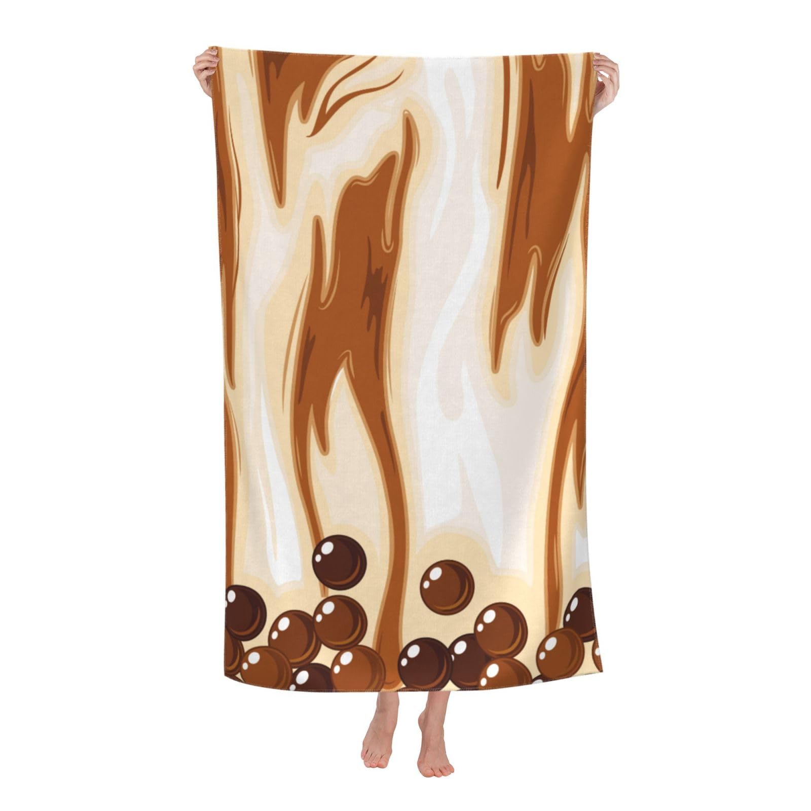 LSRCPD Beach Towel Bubble Tea in Brown Sugar Milk Tea Microfiber Beach Towels Blanket Oversized Tropical Big Extra Large XL Pool Towels Quick Dry Sandproof for Women Girls Kids