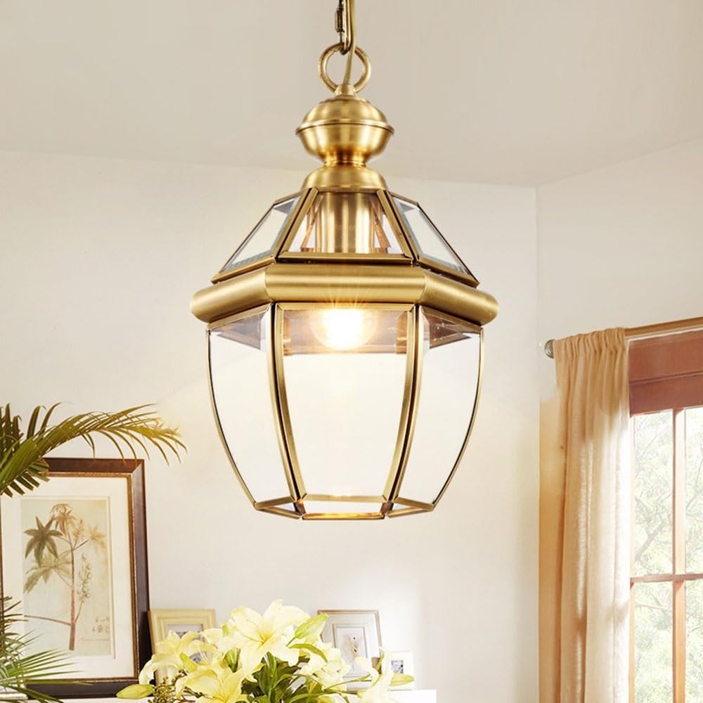 Bloohk One Color Victorian Outdoor Pendant Light, Waterproof Copper Hanging Lantern, Vintage Rustproof Exterior Chandelier For Porch, Patio & Balcony