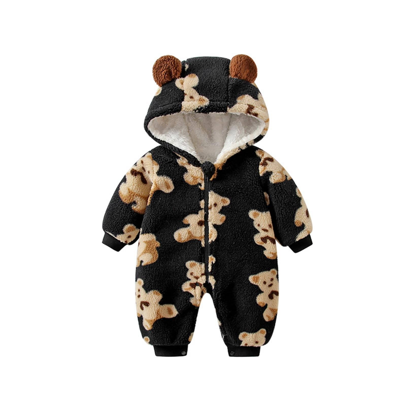Mono de Invierno para niñas con Capucha de Oso, Suave y Grueso, para bebés de 0 a 24 Meses, Forro Polar, Cremallera Frontal, Patucos Plegables, Color Rosa, Ideal para el frío y Nieve.