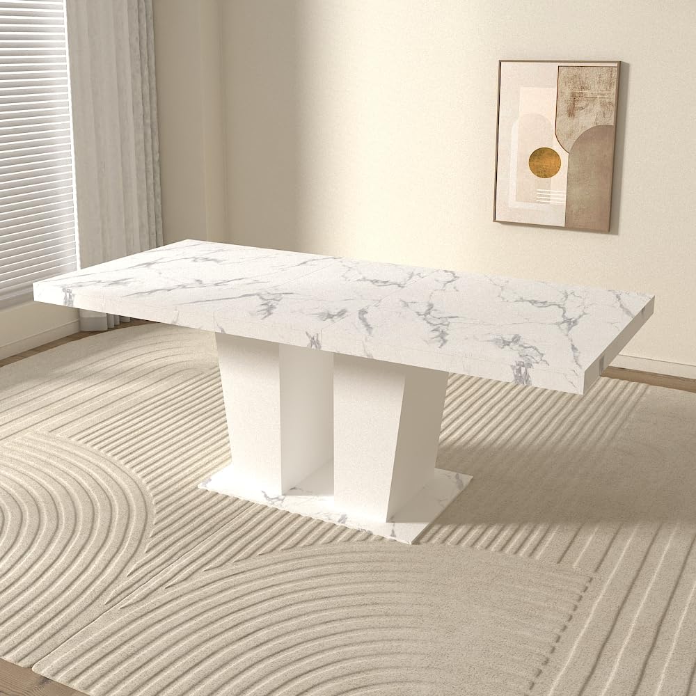 Photo 1 of **UNKNOWN IF MISSING PIECES**Ball & Cast Expandable Dining Table for 6-10,63-78.74" Kitchen Table W/Heavy Duty Pedestal Base,Rectangular Extendable Dining Room Table for Small Space,White Marble