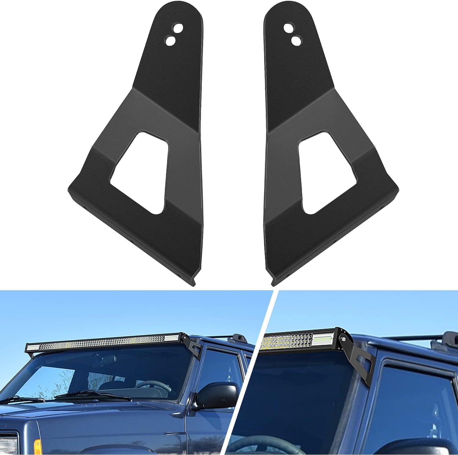 Nilight 2PCS 52' Curved LED Light Bar Bracket at Upper Windshield Roof Cab for 1984-2001 Jeep Cherokee XJ & 1986-1992 Comanche MJ