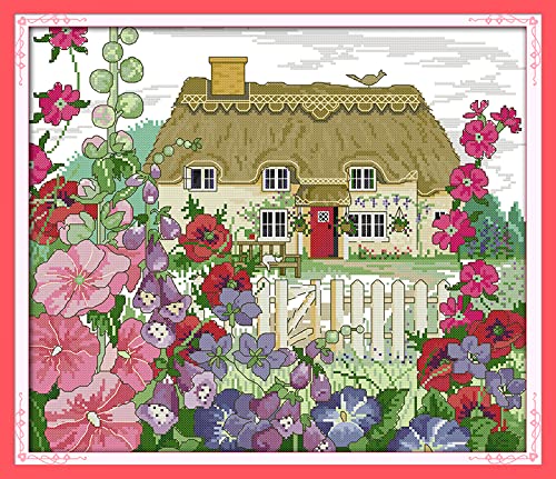Kit point de croix débutant avec motif Maison fleurie pour déco intérieure