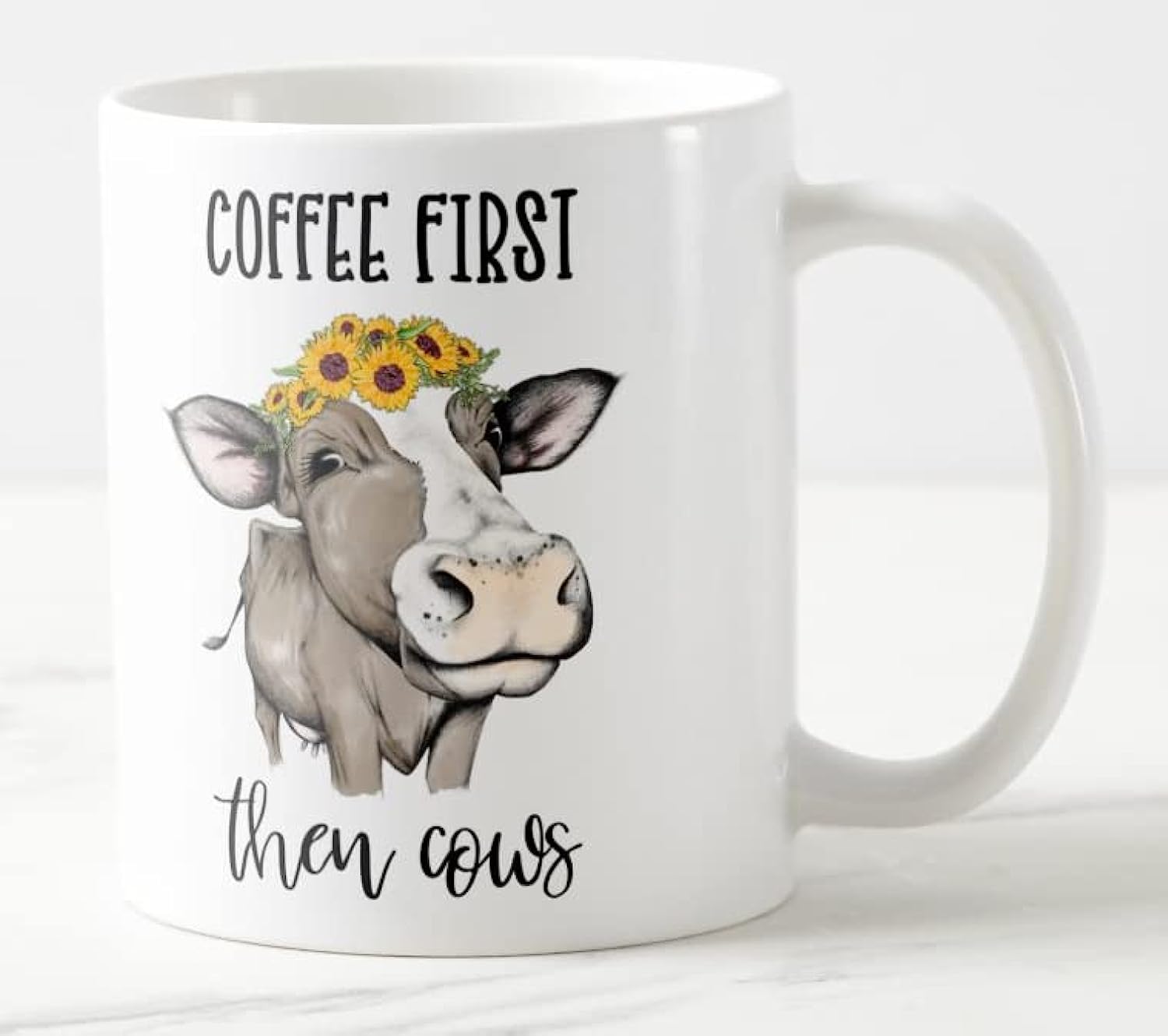 Mug "Coffee First Then Cow" - 325 Ml, Céramique, Motif Humoristique, Lavable Micro-ondes Et Lave-vaisselle