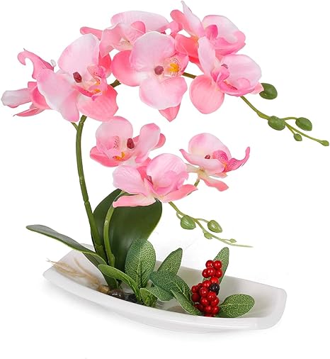 Amazon ピンクの偽の蘭の造られた装飾の白い絹の蘭の植物の偽造品の造花花瓶の花瓶の花の取り決めホームテーブルの中心的な浴室の装飾品 Chyang Color Pink Size 1 Pc 造花 オンライン通販