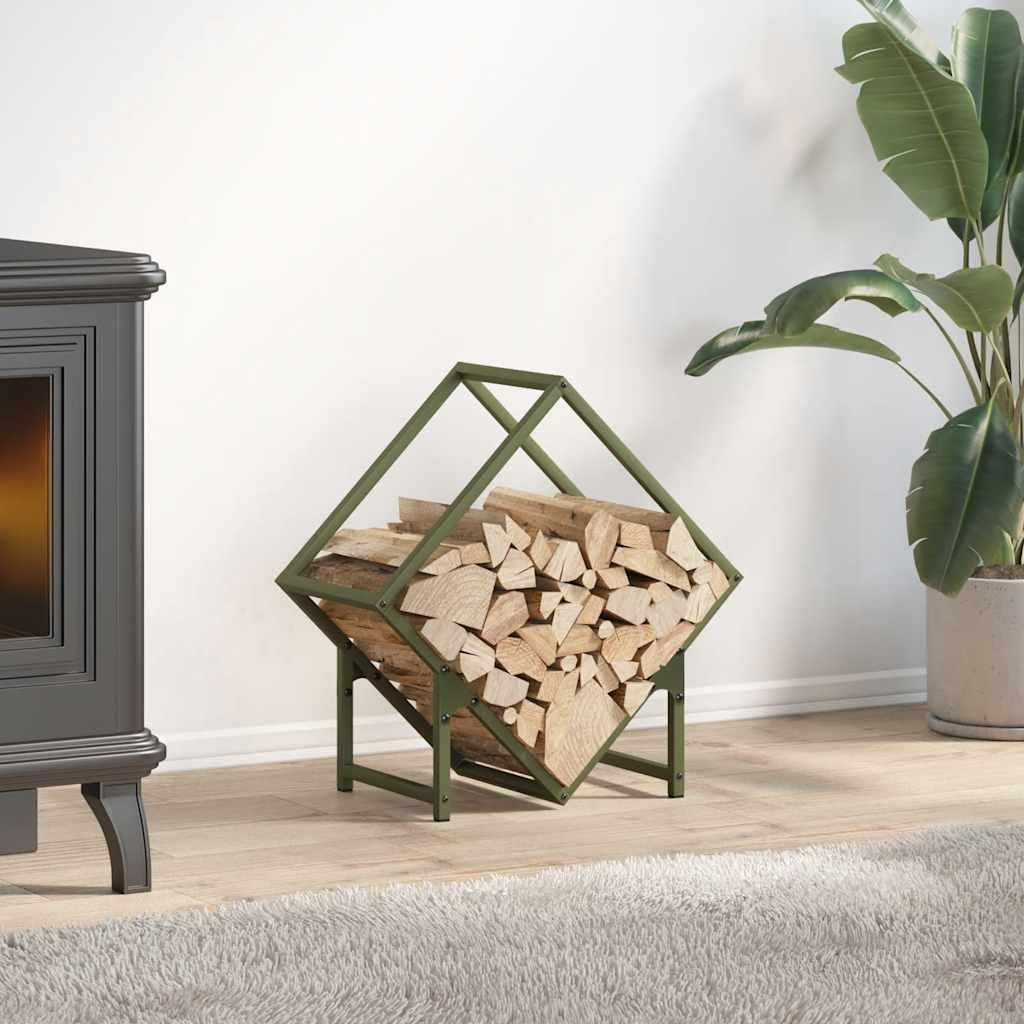 Brennholzregal Olivgrün aus kaltgewalztem Stahl 50 x 25 x 50 cm, 100 kg Traglast, Kaminholz, Holzregal, Brennholzständer für Innenbereich Wohnzimmer Kamin Ofen