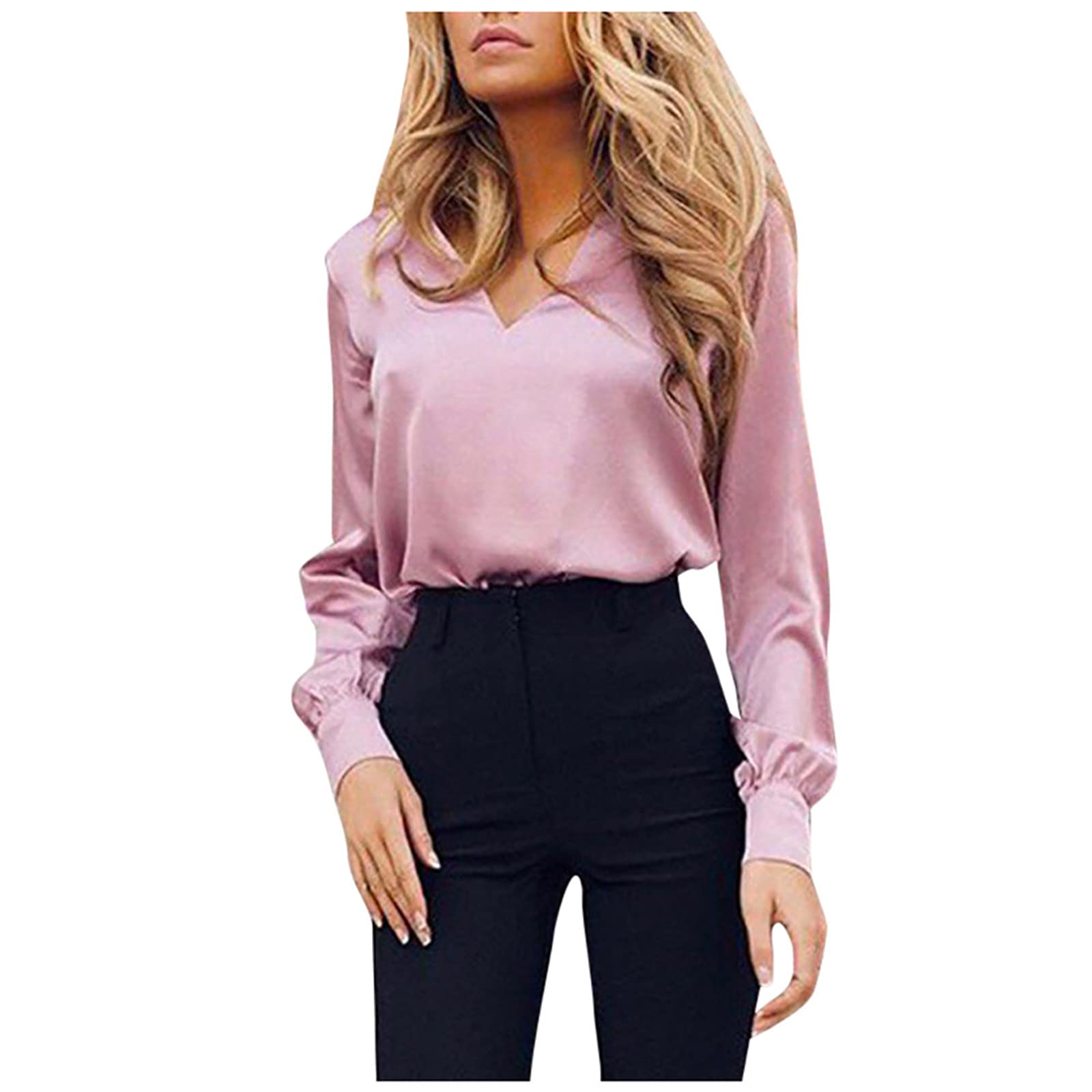 light pink satin blouse