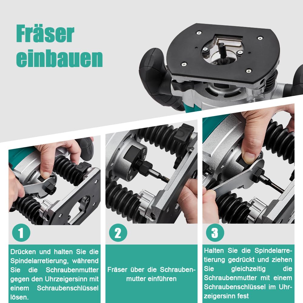 STANEW Oberfräse (1200 W, 6 Geschwindigkeiten 16000-30000 U/min, Ø 6 und 8 mm), Professional Vertical Fresatrice für Holzbearbeitung, Holzfräsmaschine, Frästiefe Einstellbar, inkl. 12 Fräser