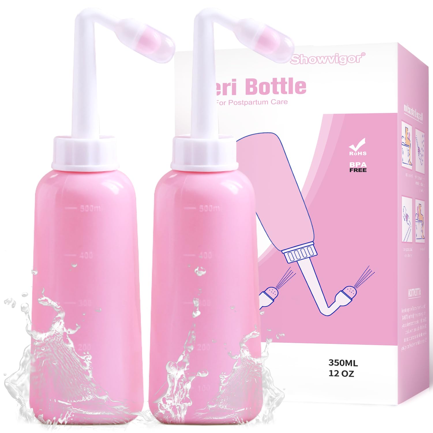 Showvigor 2 Pack Premium Peri Bottle for Postpartum Care | Upside Down Peri Bottle, Portable Bidet for Perineal Recovery and Cleansing After Birth,2pcs