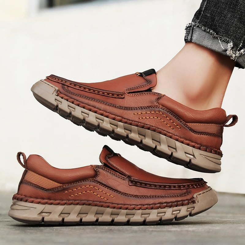 Shoes Men's Retro Round Toe Slip-on Loafers Comfortable Low-top Thick Soled Oxford Shoes Men Versatile Casual Shoes for Travel Shopping Driving2