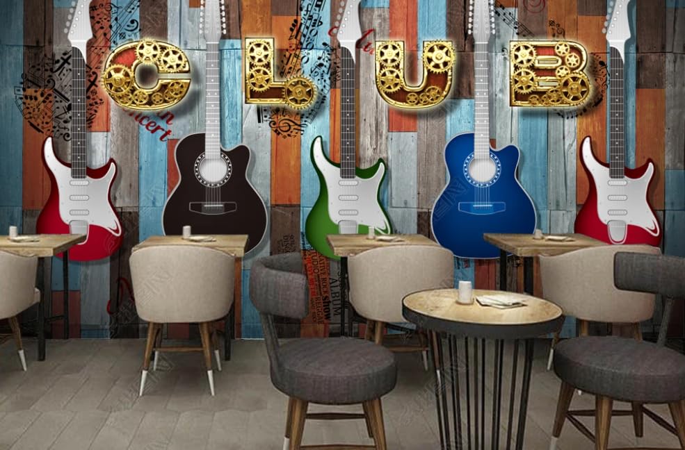 Papier peint intissé guitare électrique rétro panoramique haute définition lavable