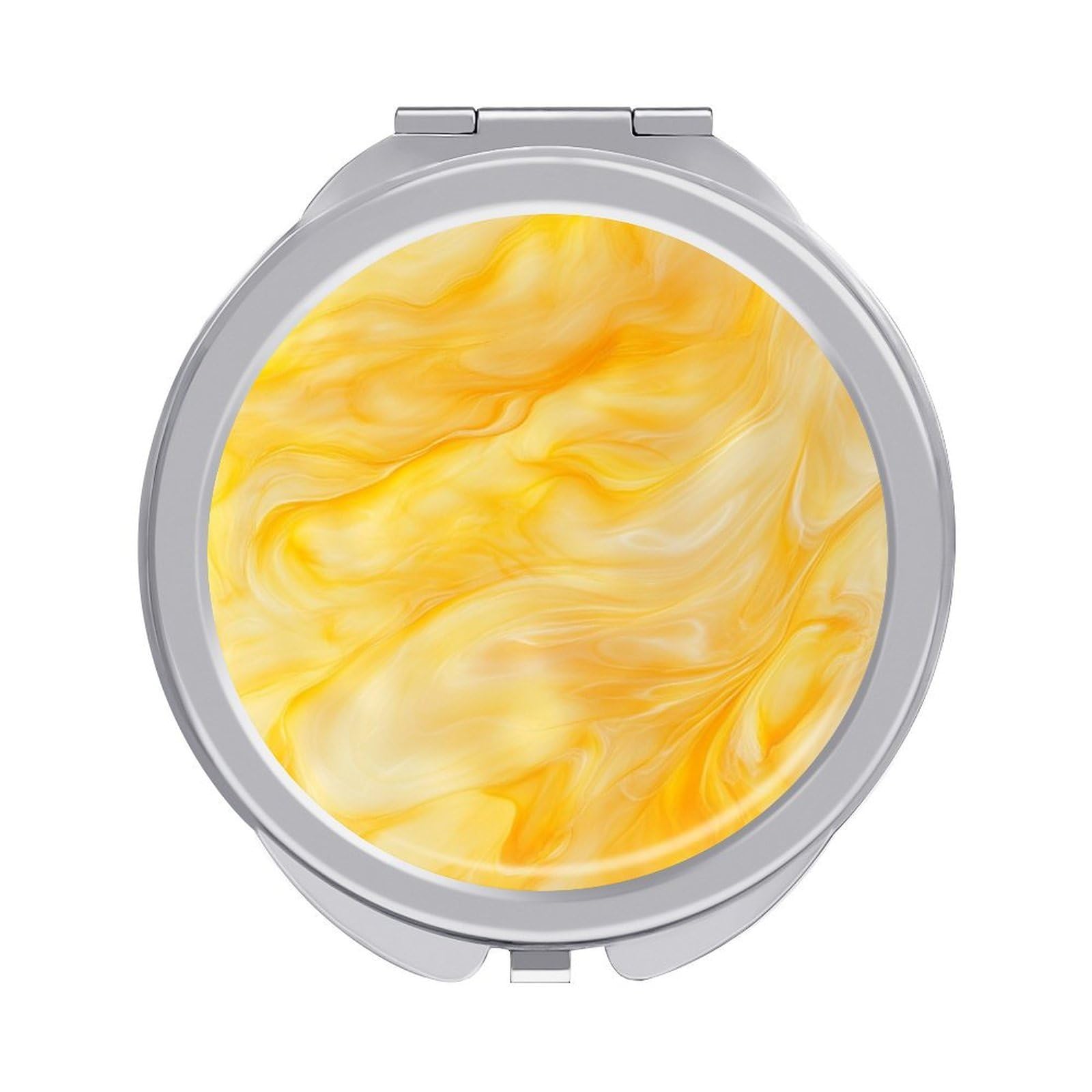 Jubonexis Warm Yellow Opalescent Glass Minimal Texture Women Pocket Mirrors, Girls Small Portable Travel Makeup Mini Mirror