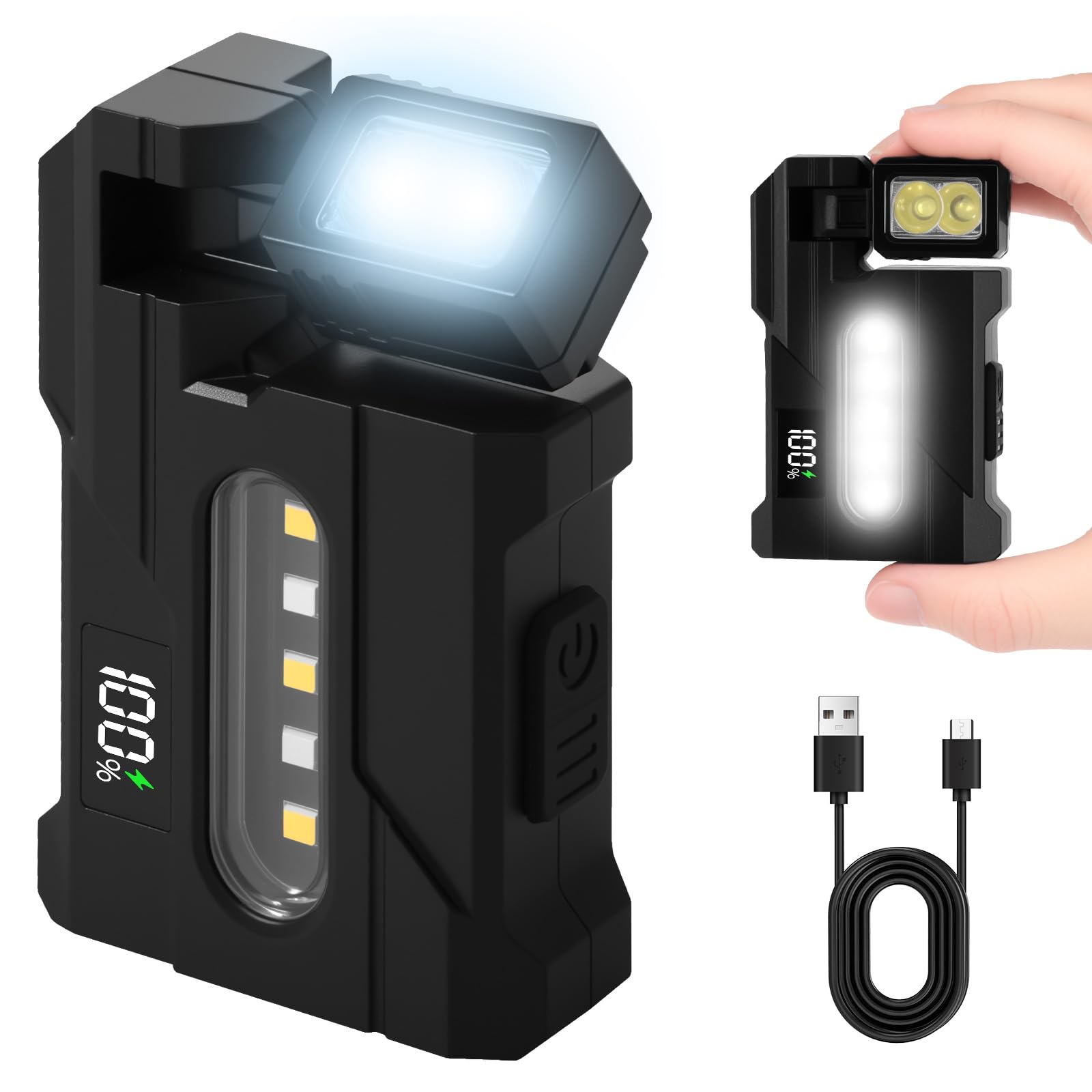LuLobtg Rechargeable Torch Super Bright EDC Small Torch with LED Display 1200mAh Mini Magnetic Flashlight for Outdoors Camping Hiking Emergency Workshop