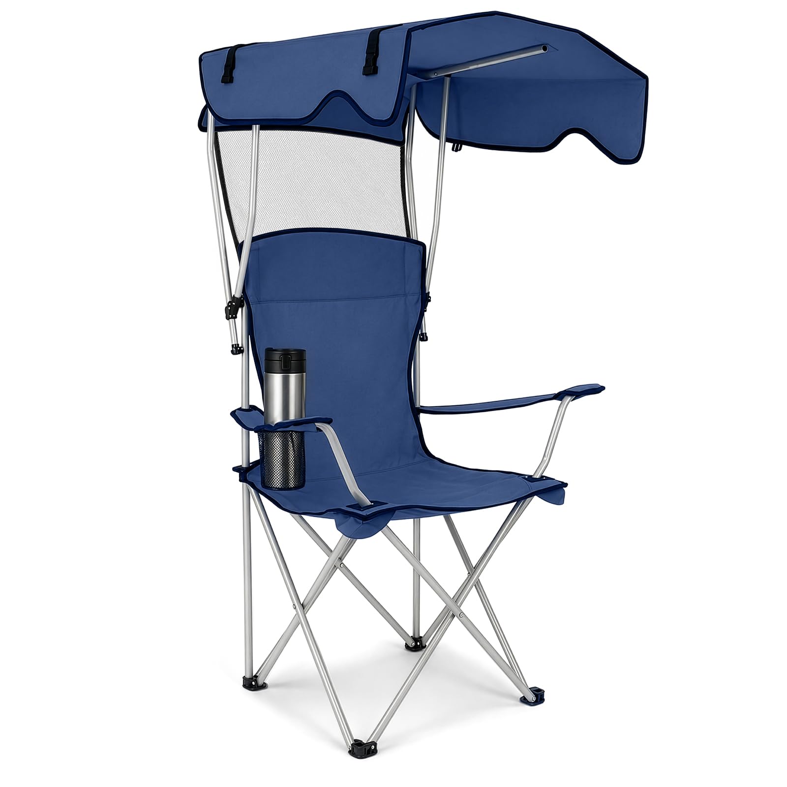 GoDyna Portable Camping Chair with Canopy Shade Folding Outdoor Chair with Cup Holder Heavy Duty Waterproof Beach Fishing Lawn Chair for Camping Picnic Garden Patio Support 175kg (Camouflage)