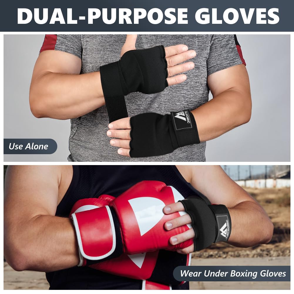 flintronic Żelowe rękawice bokserskie, wewnętrzne, 95 cm, szybkie długie paski na nadgarstek, elastyczne, wyściełane, do MMA, muay thai, kickboxingu, treningu sztuk walki, sportów walki