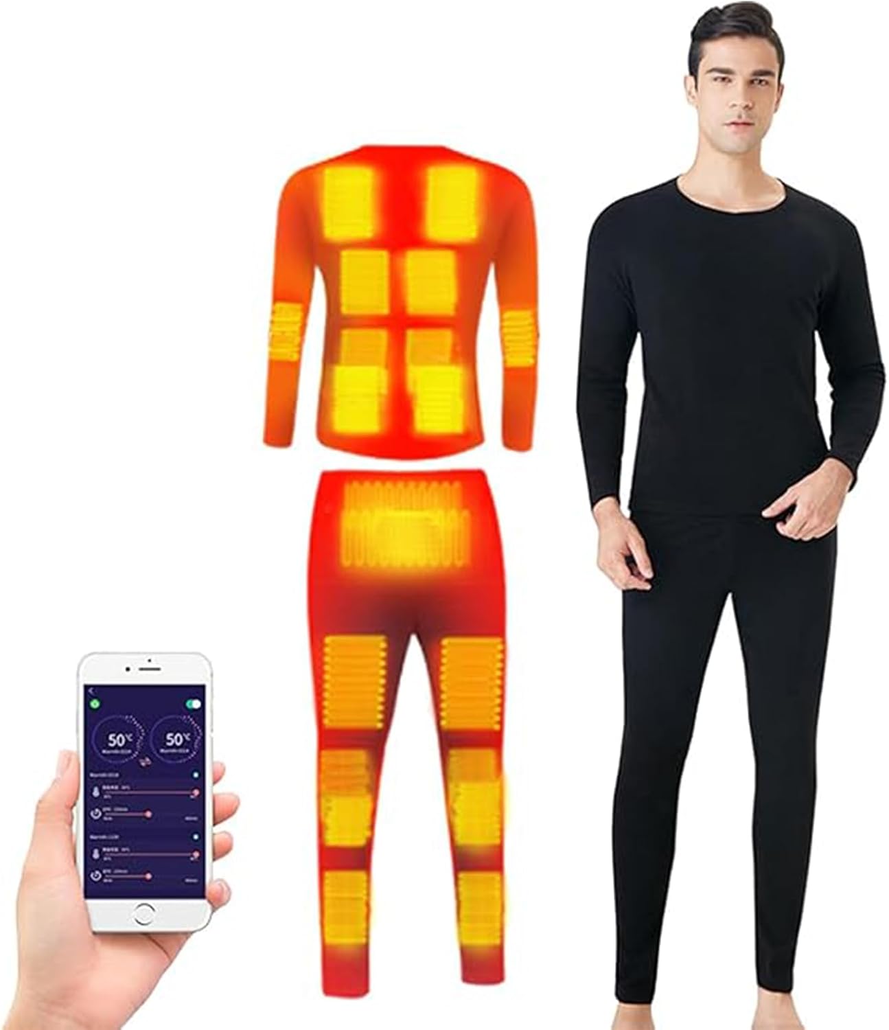 20 Areas Electric Heated Underwear Set for Men Women,Thermal Underwear App Control Warm Shirt and Pants