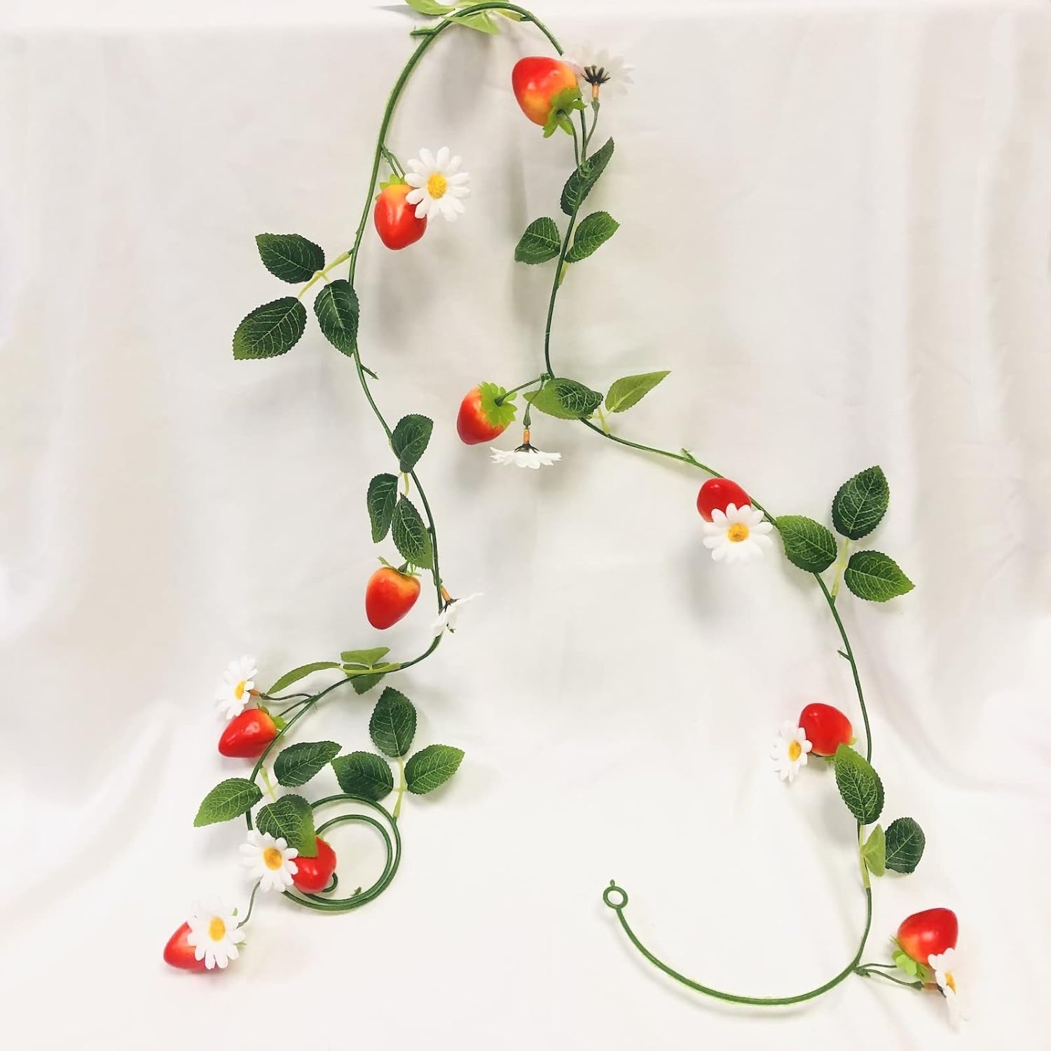 Artificial Strawberry Flower Vine 6.6FT Strawberry Flowers Plant Vine Garland for Valentine's, Wedding Birthday Garden Festival Indoor Decor (2 Strand)