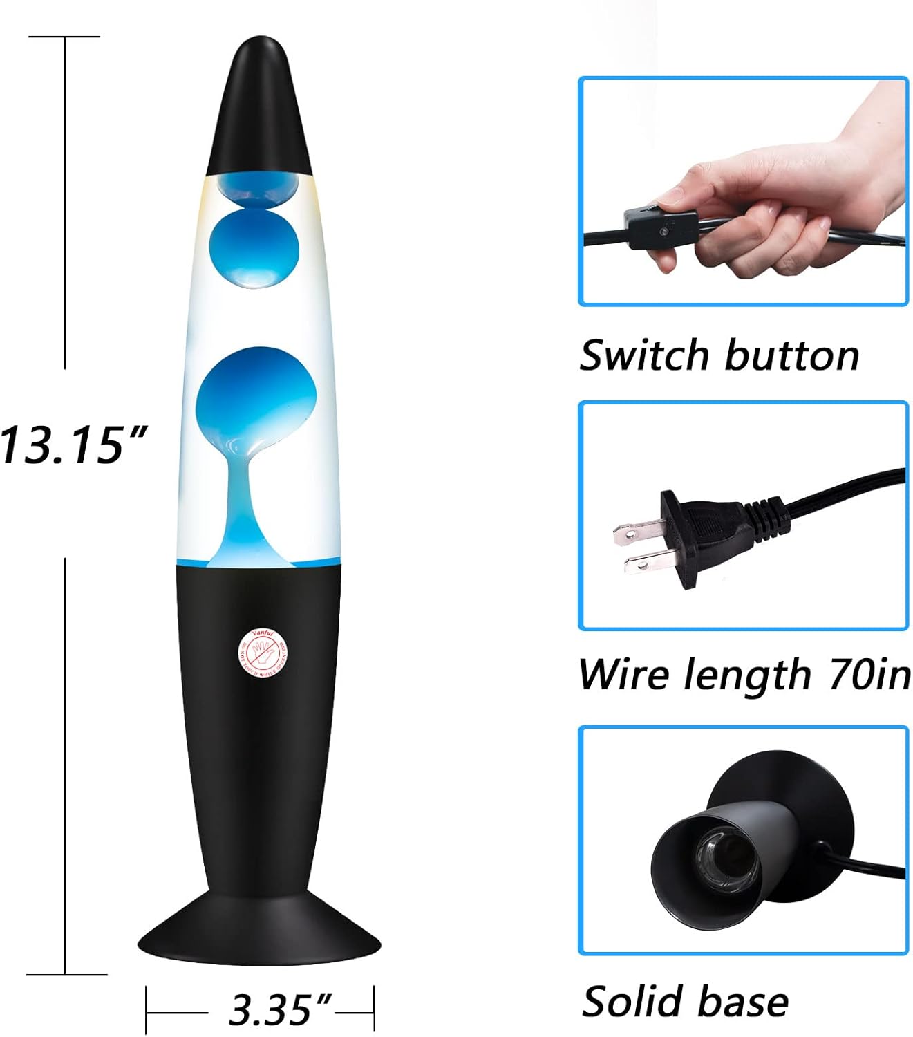 Blue Magma Lamp with Black Base Liquid Motion Lamp for Adults and Kids Charged by Cord Mood Night Night Cool Room Valentine's Thanksgiving Day Decor for Teen Girls Boys