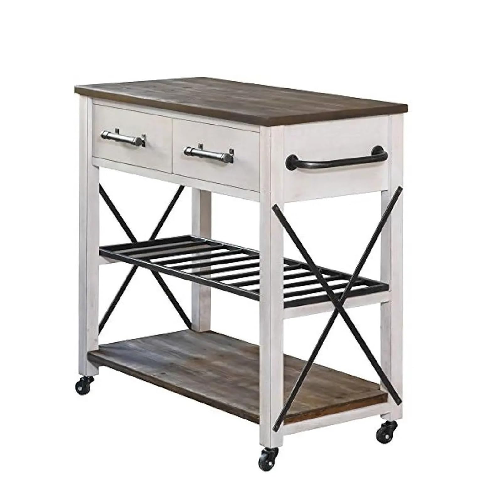 FZL02068LM Serving Trolleys Kitchen Island Cart on Wheels, 3 Tiers Rolling Utility with wood Countertop and Drawer, Serving Trolley for Dining Room Organization