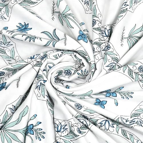 Image of BLOCKS OF INDIA Hand Block Printed Cotton Single Size Reversible Malmal Dohar for Summer (Turq BEL)