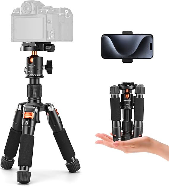 K&F Concept Camera Tripod, Mini Tripod, Lightweight and Compact 360° Ball Head Compact Camera Tripod, 52cm Desktop Tripod, Table Tripod with Mobile Phone Holder, Compatible with Canon G7X/Sony/Nikon