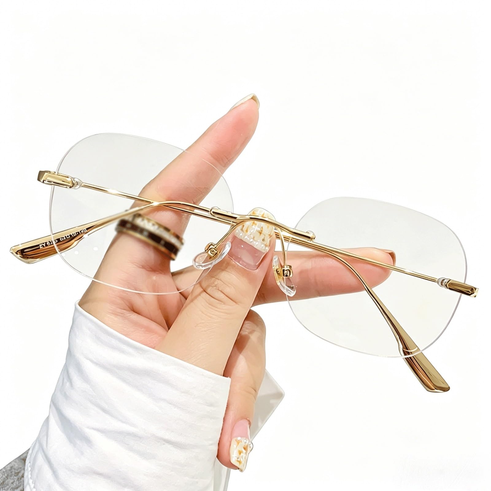 KLJUddGY Frameless Eyewear Frames Blocking Spectacles for Computer Non Prescription Eyeglasses Full Rim Reading Glasses Lightweight(Gold)