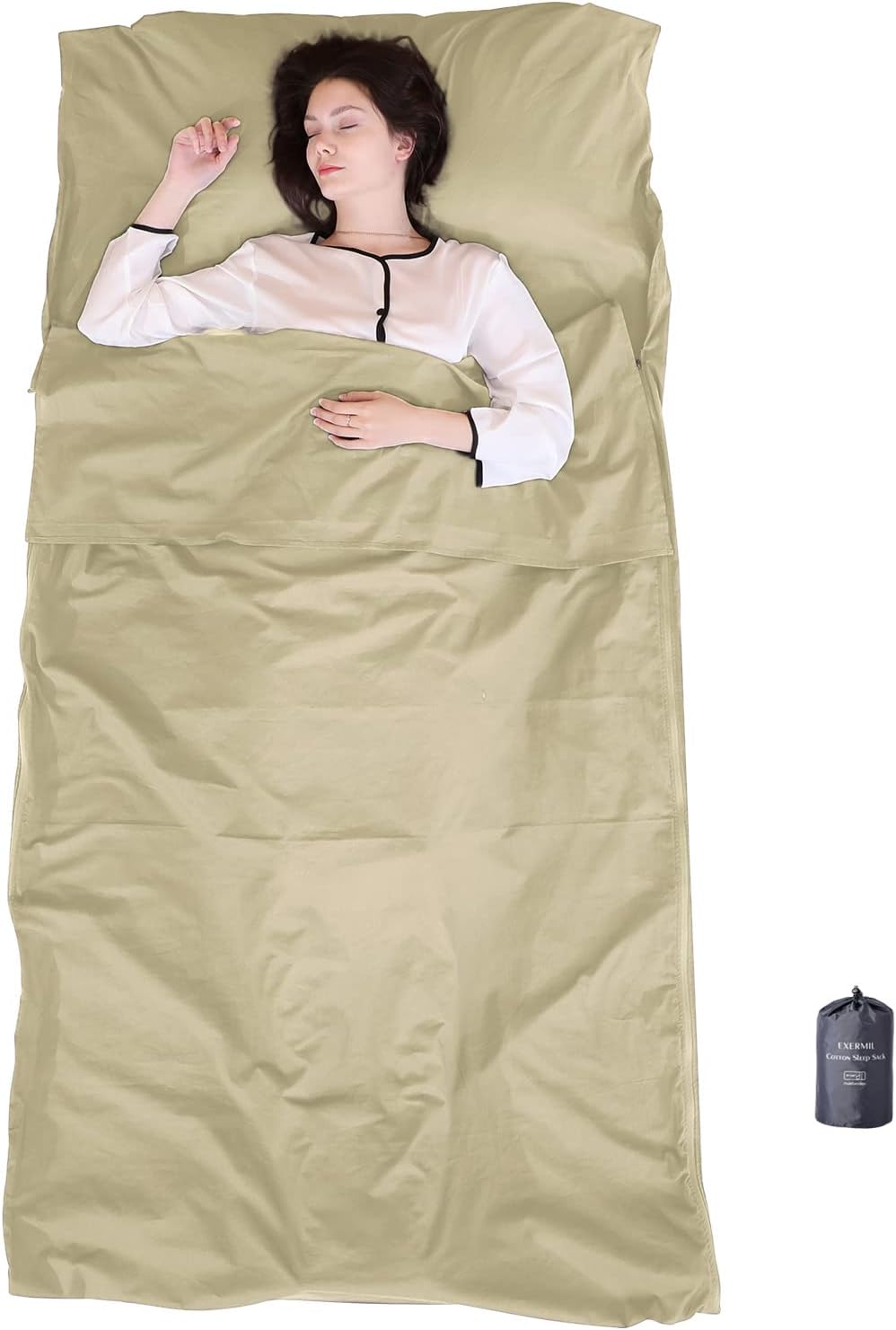100% Cotton Sleeping Bag Liner with Full Length Zipper on 3 Sides; Single/Double Adult Sleep Sack for Travel & Camping, Multifunctional Travel Sheets (Unzipped 87”x87”) for Hotel, Lightweight
