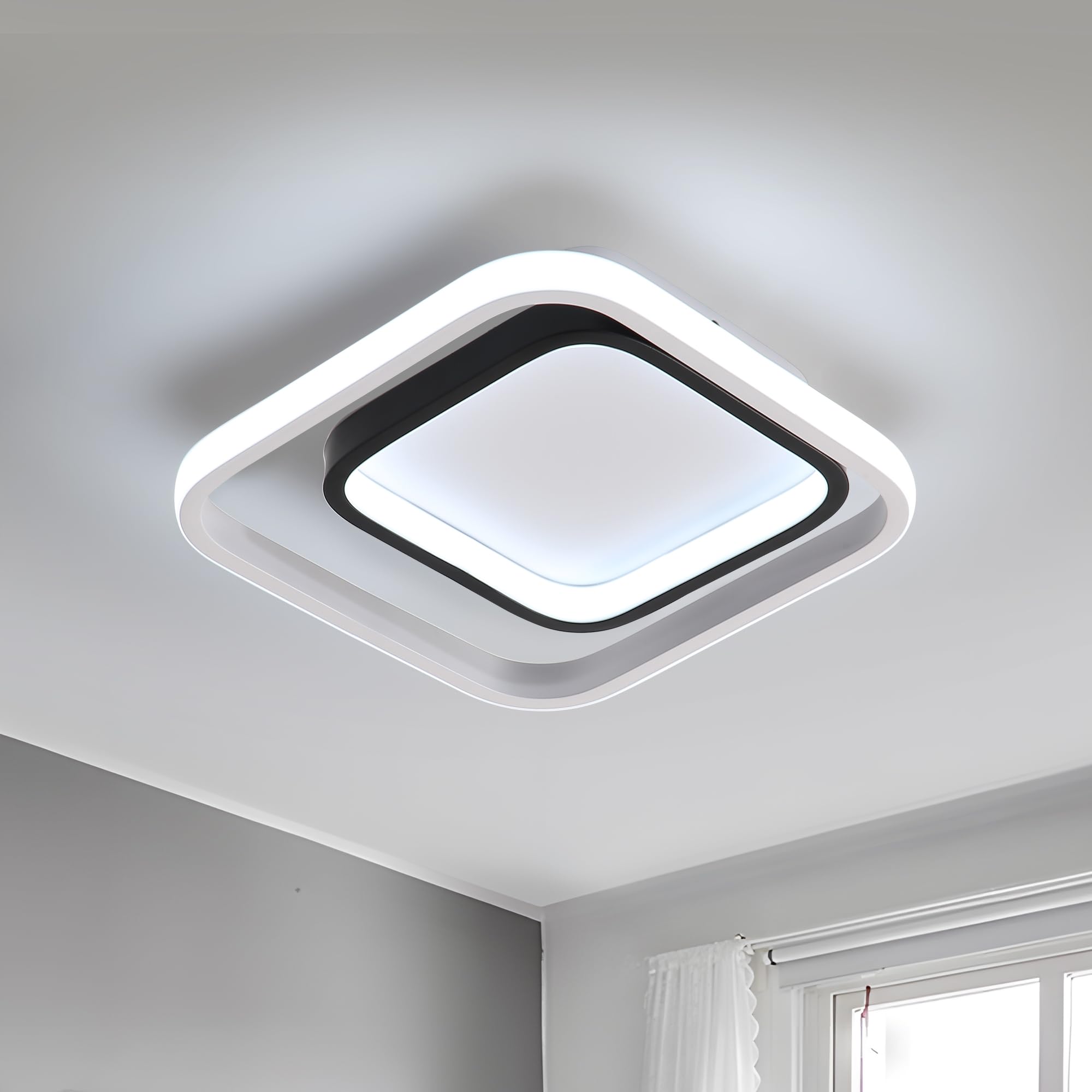 Dorlink Plafon LED Techo Cuadrado, Pequeño Lamparas LED Salon Techo 30W 2700LM, Plafon Techo Pasillo, Lampara Techo Negro Blanco, 6500K Blanco Frío Lampara para Dormitorio, Comedor, Porche, Ø25CM