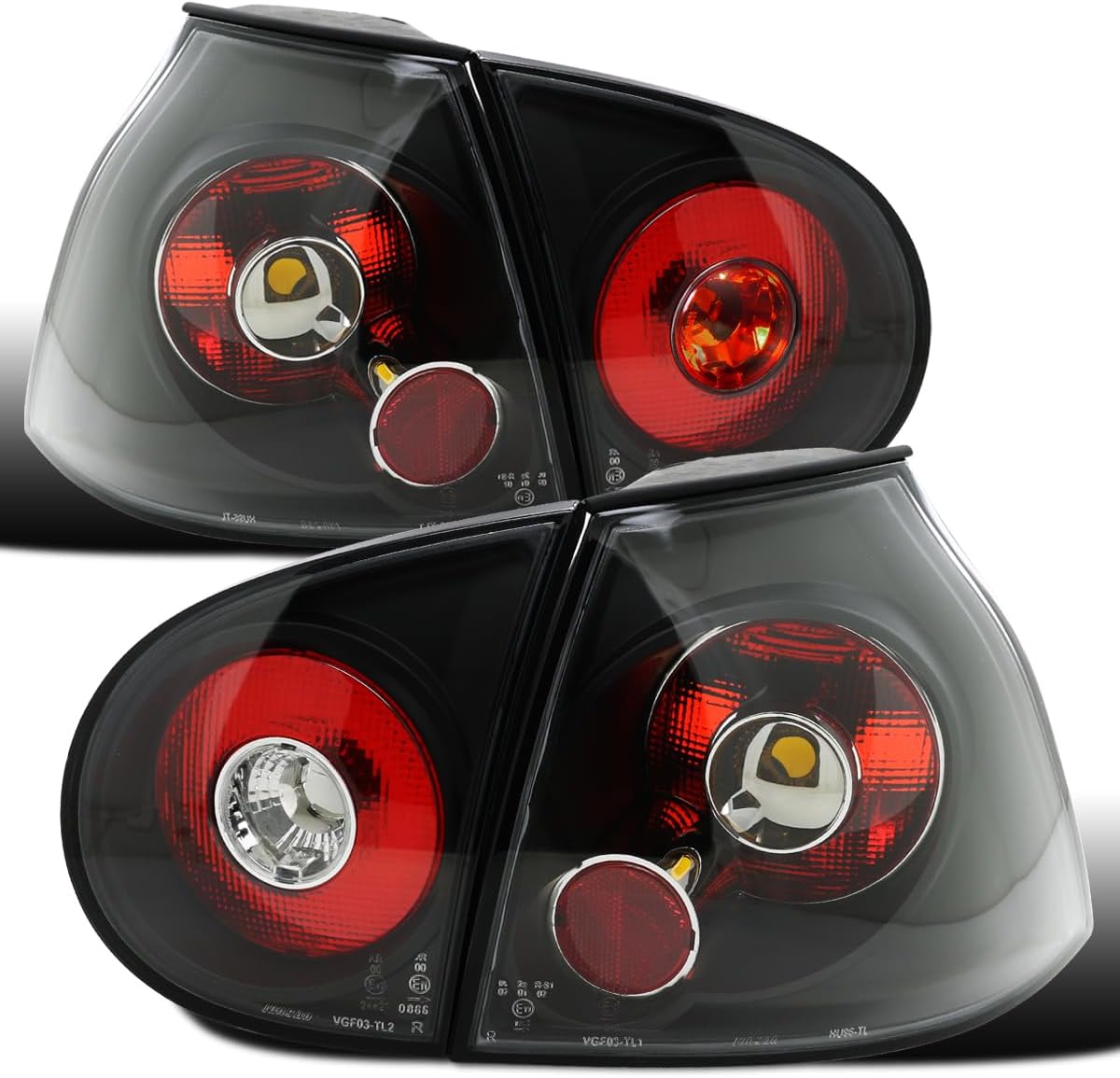 Ronnin - Fits 2006-2009 Volkswagen Golf MK5 GTI Rabbit R32 Euro Style Replacement Tail Lights Assembly Pair | Black
