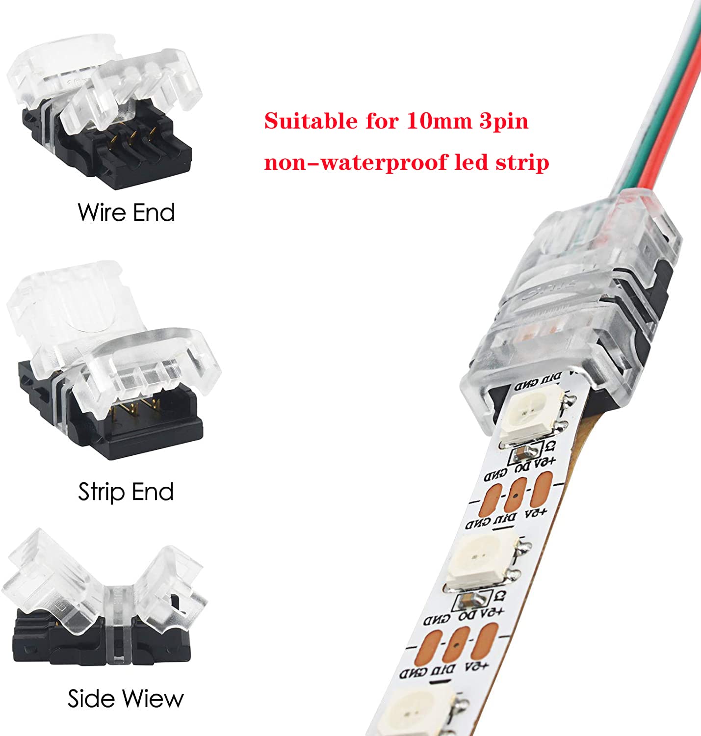 LightingWill LED-Steckverbinder – 3-polig, 10 Mm, Für LED-Streifen Ohne Löten, Transparent & Ohne Dunkle Stellen