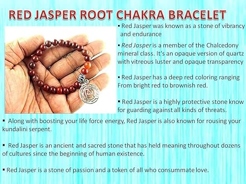 Hijet Beautiful Root Chakra Charm Red Jasper Round Bead Stretch Bracelet 8" Long Balancing Positive Energy Harmony Luck Yoga Meditation Natural Genuine Authentic Fashion Style #TOP2