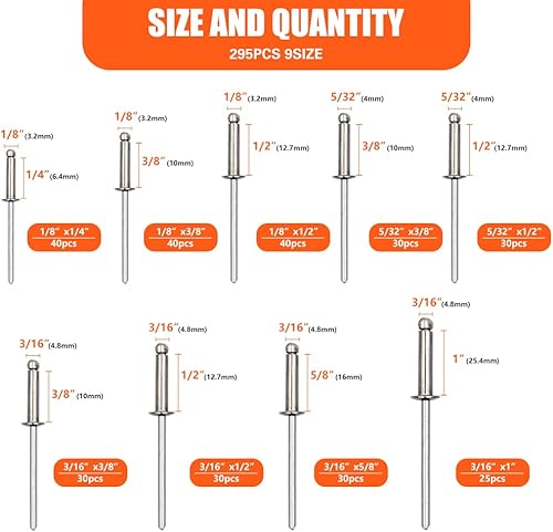 Miniatura 3 de BOTTEN 80 remaches ciegos de acero inoxidable de 316 x 58 pulgadas, 0.189 x 0.630 in de extremo abierto, rango de agarre de remaches de 316-58