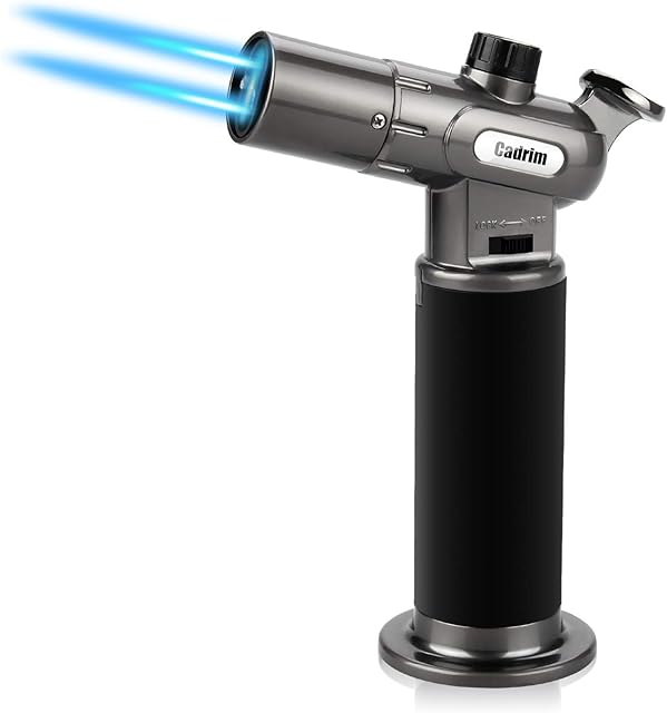 Cadrim Kitchen Blow Torch 1300°C Dual Adjustable Flame Refillable Butane Chefs Cooking Blowtorch Lighter with Safety Lock