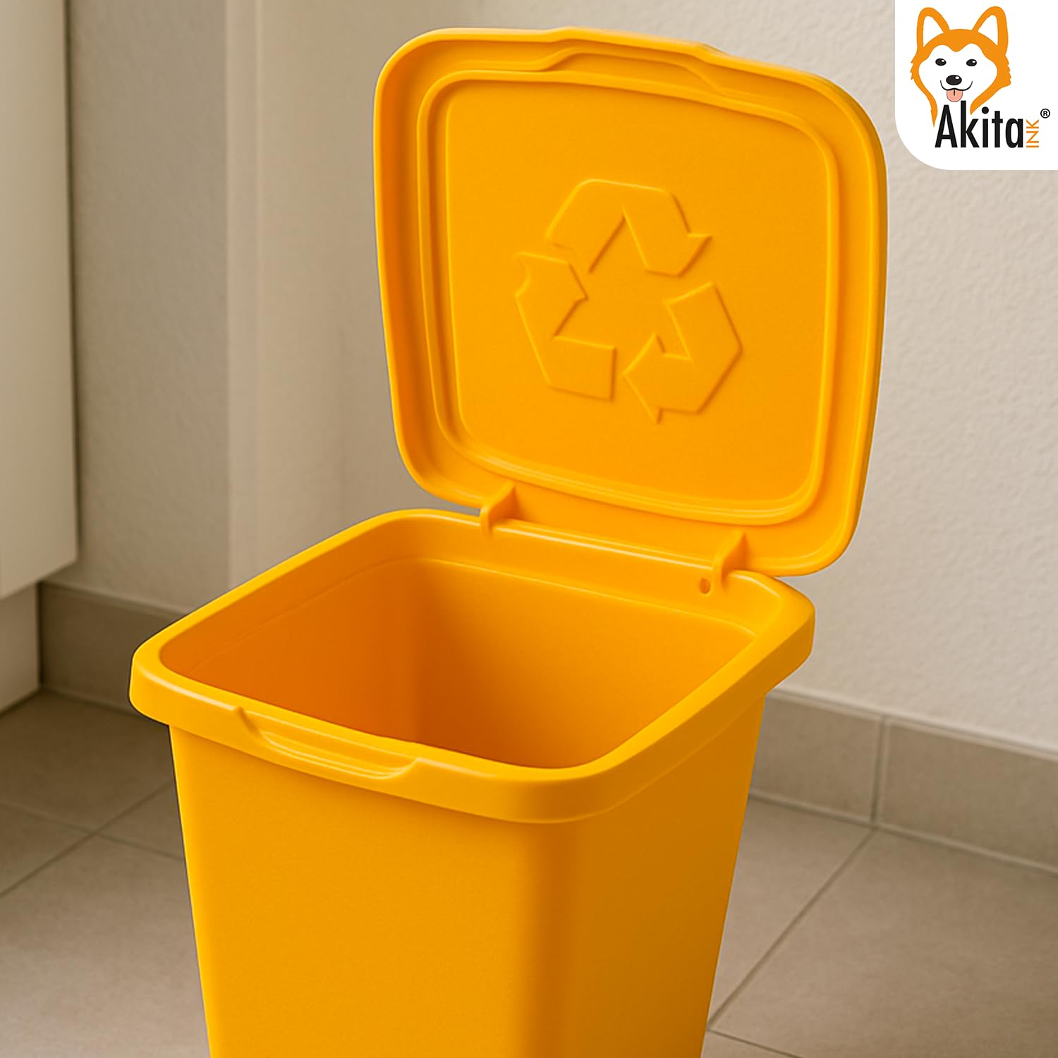 AKITAINK Set 3 contenitori Pattumiere da 50L - Totale 150 litri, per raccolta differenziata - Bidoni multicolore in plastica resistente, ideali per cucina, giardino e ambienti esterni - Made in Italy.