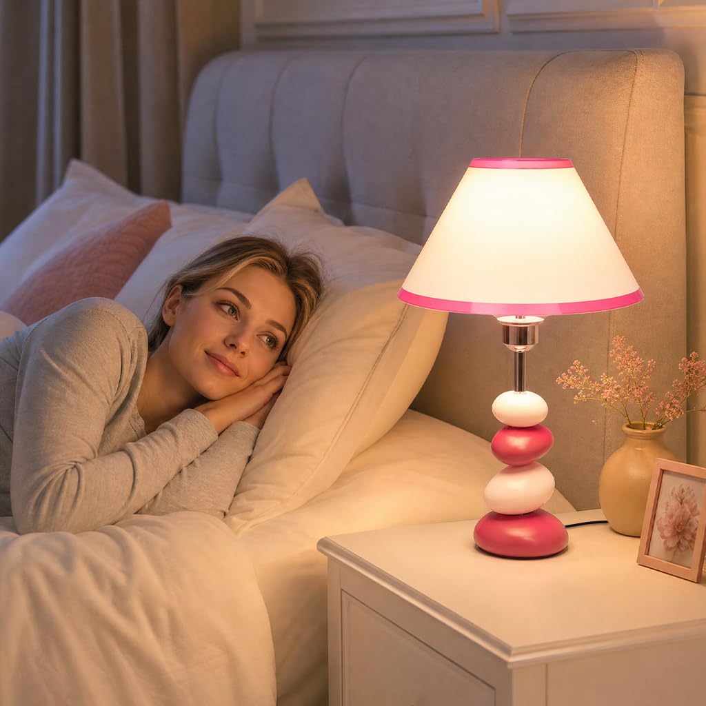 Lampada da tavolo Galet Rosa,Lampada da comodino in resina per camera da letto della ragazza,Camera da letto e ufficio,Lampade da ufficio moderne per leggere e lavorare,Lampadina E27 richiesta