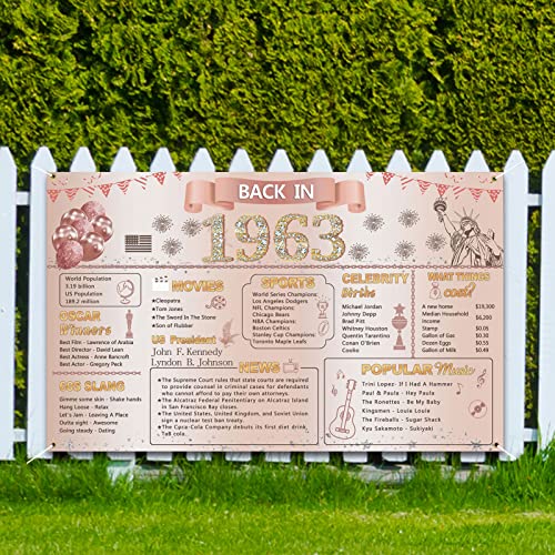 Darunaxy Rose Gold Back In 1963 Banner, Happy 60Th Birthday Party Decorations 60 Year Old Backdrop Party Supplies Pink And Gold Vintage 1963 Birthday Poster For Girls Photography Background For Women #TOP7