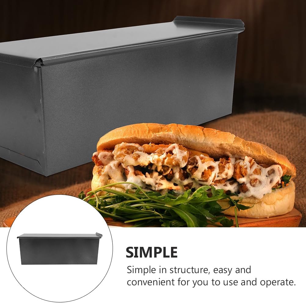 UPKOCH Pullman Loaf with Lid: Flat Toast Box Non- Stick Bread Toast with Cover Stainless Steel Bakeware for Kitchen Baking 600g Black
