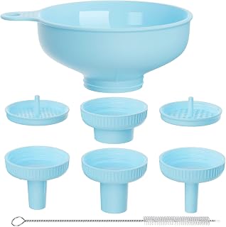 Pisol Versatile Wide Mouth Funnel Set - 5 Spout Sizes, 2 Strainers, Food Grade Heat-Resistant PP for Canning Mason Jars & Bottles, Blue