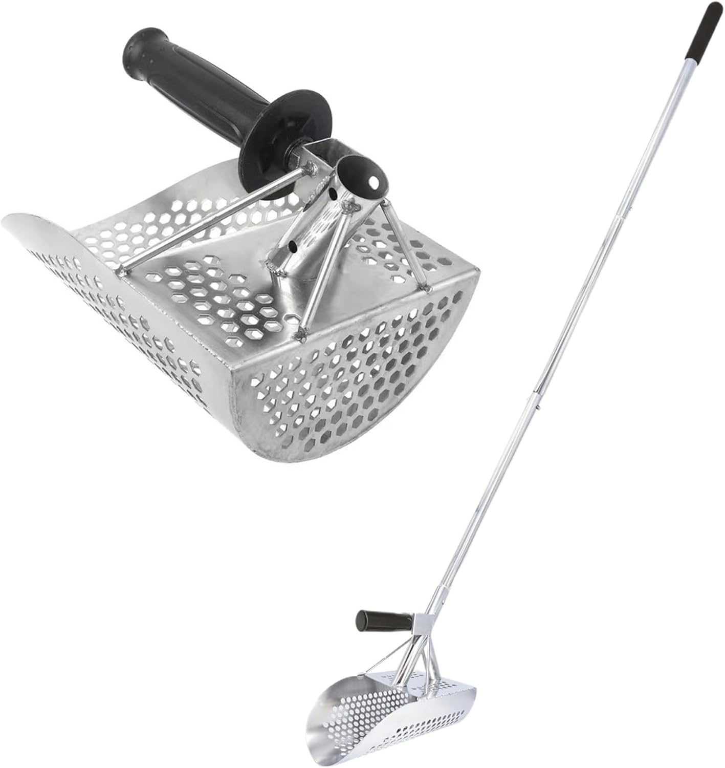 Metal Detecting Sand Scoop, Sand Scoop for Metal Detecting Stainless Steel Metal Detecting Shovel with Detachable 47In Long Handle Heavy Duty Sand Sifter for the Beach, Metal Detecting Shovel